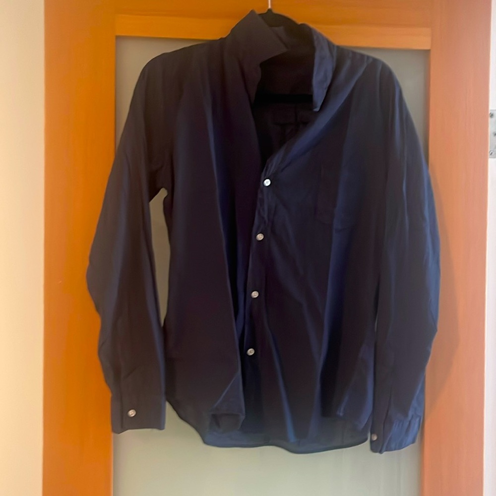 FRANK$ EILLEN cotton  voile navy shirt